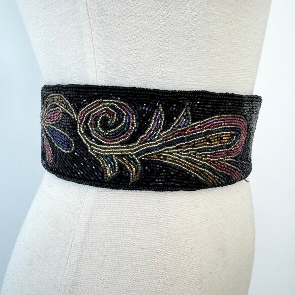 La Regale Handmade Fully Sequin Embellished Belt Satin Black Multi L NWT main image 11